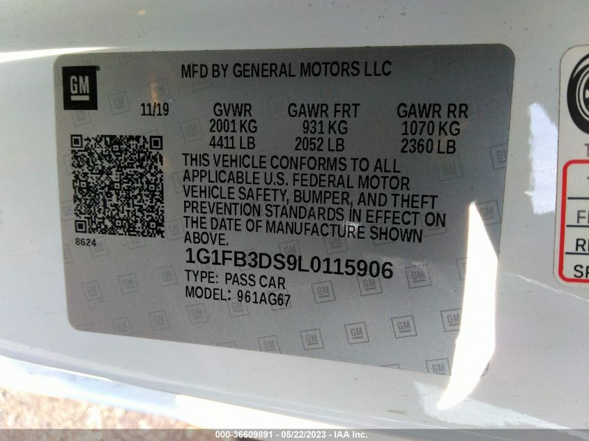 2020 CHEVROLET CAMARO 1LT - 1G1FB3DS9L0115906