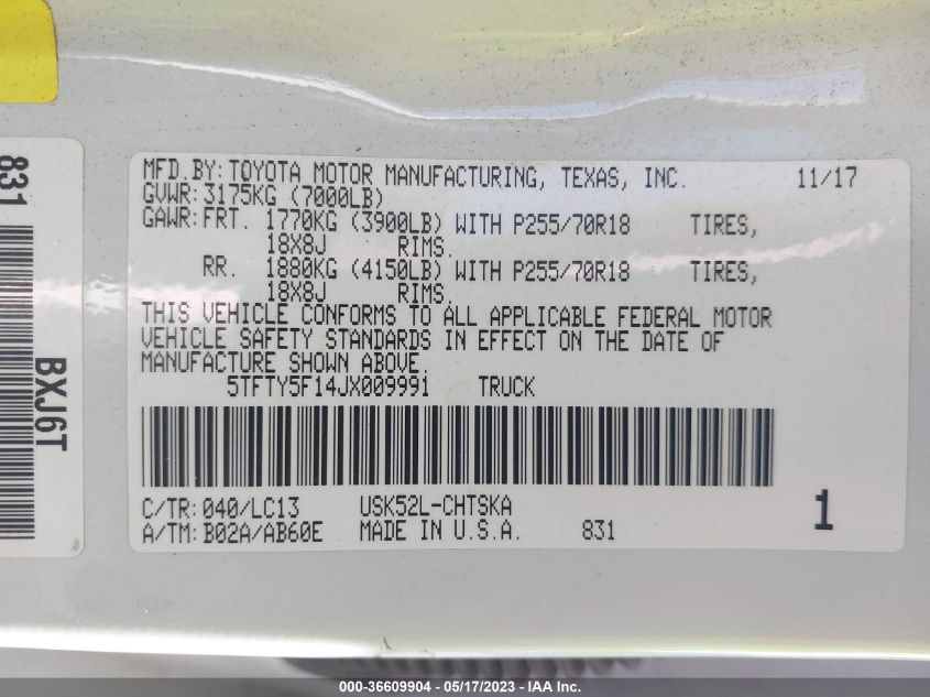 2018 TOYOTA TUNDRA 2WD SR/SR5 - 5TFTY5F14JX009991