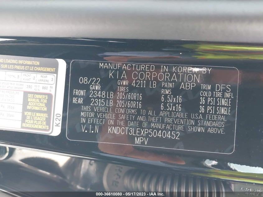 VIN KNDCT3LEXP5040452 2023 KIA NIRO SX