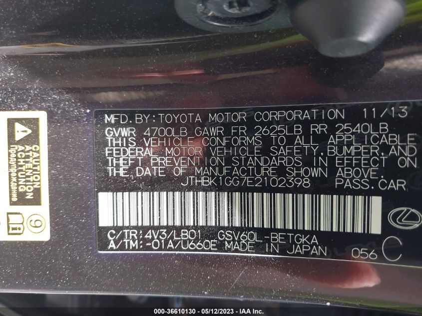 2014 LEXUS ES 350 - JTHBK1GG7E2102398