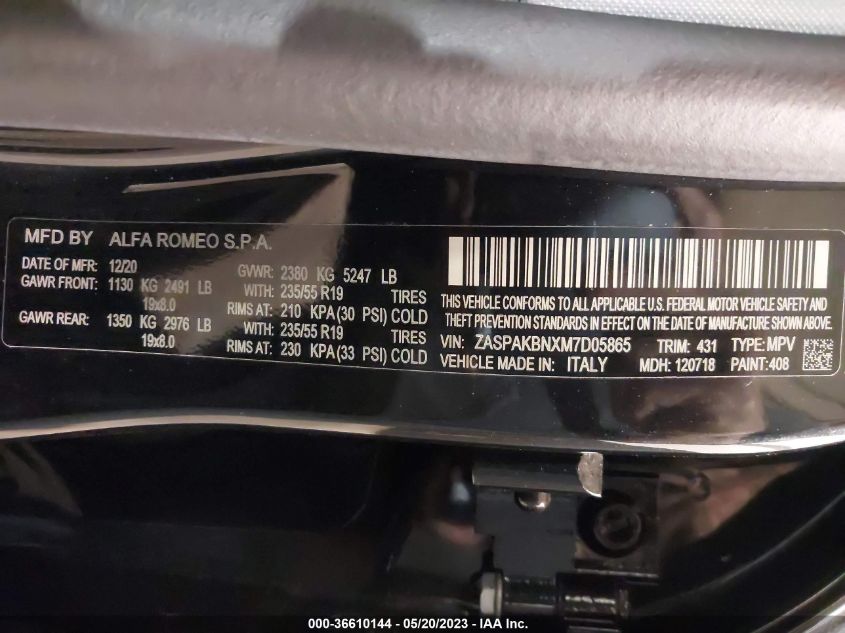 2021 ALFA ROMEO STELVIO TI - ZASPAKBNXM7D05865