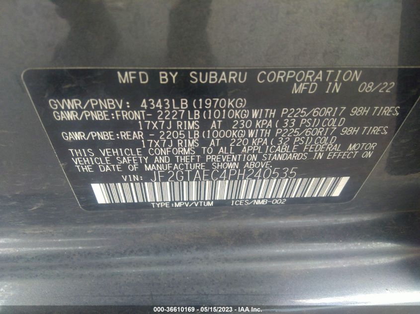 2023 SUBARU CROSSTREK PREMIUM - JF2GTAEC4PH240535