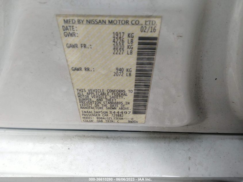 2016 NISSAN ALTIMA 2.5 S - 1N4AL3AP5GN344497