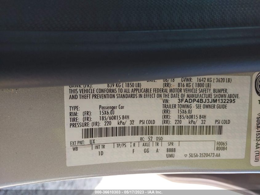 2018 FORD FIESTA SE - 3FADP4BJ3JM132295