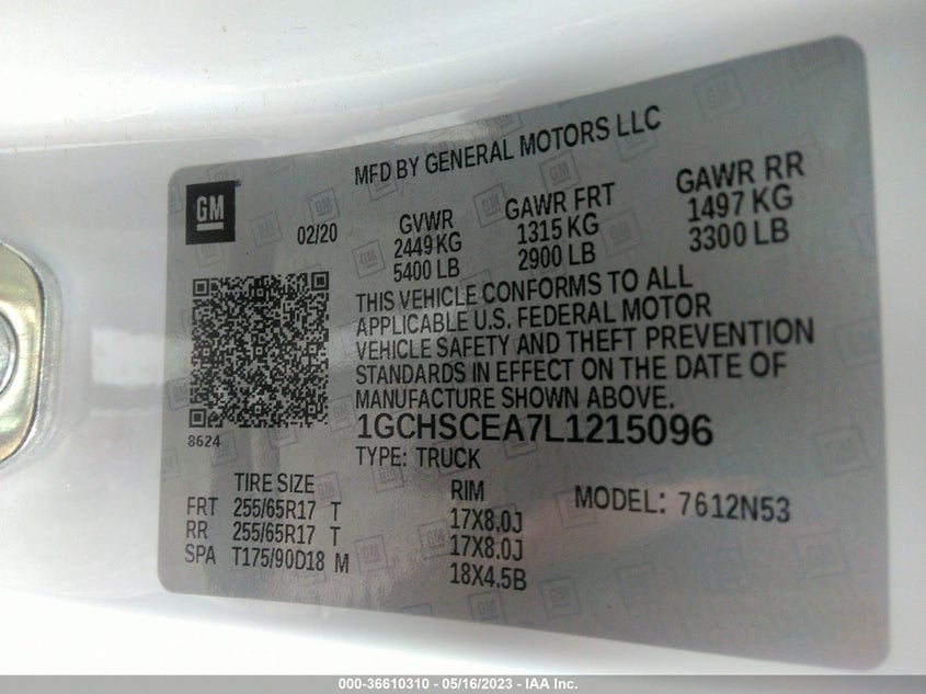 VIN 1GCHSCEA7L1215096 2020 CHEVROLET COLORADO 2WD LT