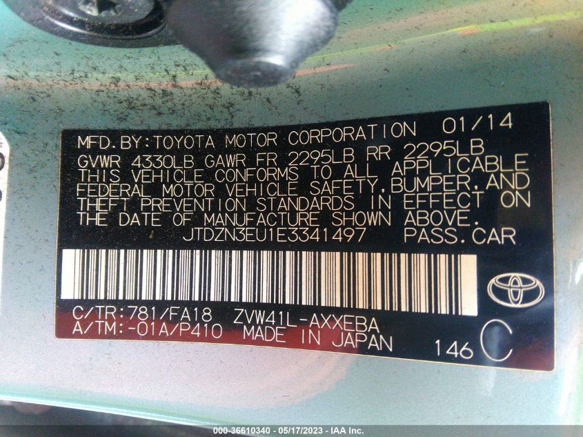 2014 TOYOTA PRIUS V TWO/THREE/FIVE - JTDZN3EU1E3341497