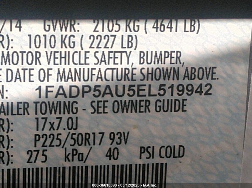 2014 FORD C-MAX HYBRID SE - 1FADP5AU5EL519942