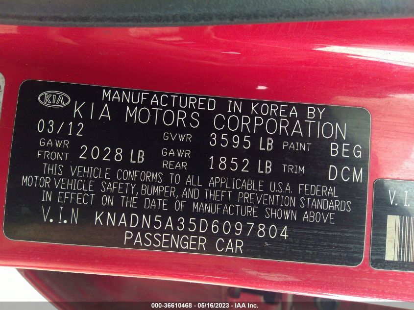 2013 KIA RIO EX - KNADN5A35D6097804