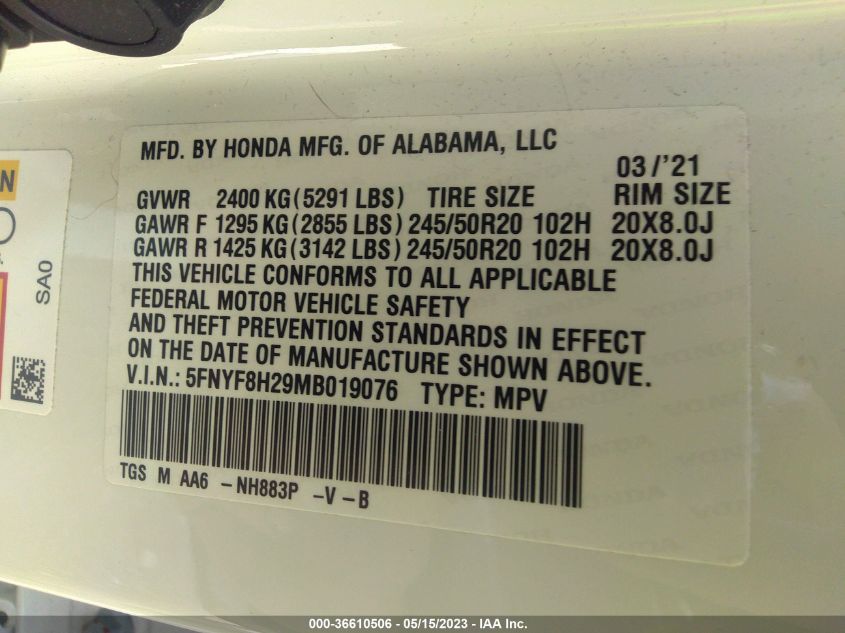 2021 HONDA PASSPORT SPORT - 5FNYF8H29MB019076