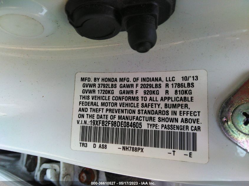2013 HONDA CIVIC SDN EX-L - 19XFB2F98DE084605
