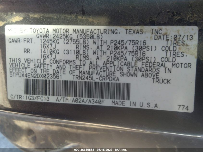 2013 TOYOTA TACOMA - 5TFUX4EN2DX023561
