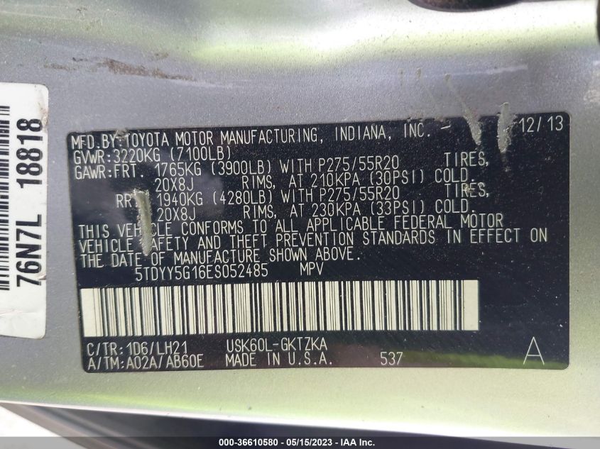 2014 TOYOTA SEQUOIA PLATINUM - 5TDYY5G16ES052485