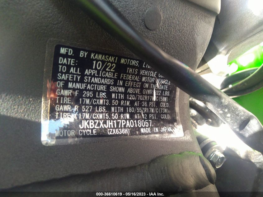 2023 KAWASAKI ZX636 K JKBZXJH17PA018057