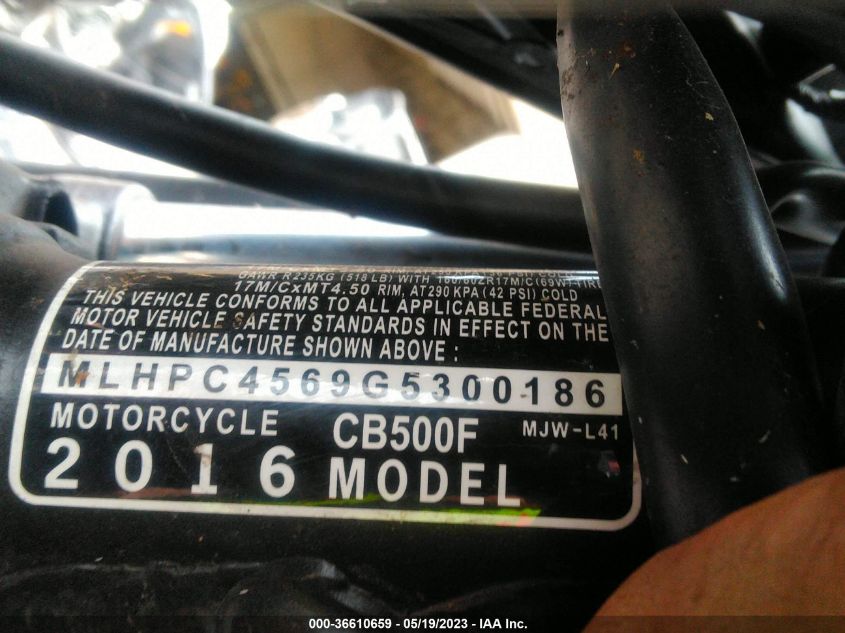 2016 HONDA CB500 F MLHPC4569G5300186