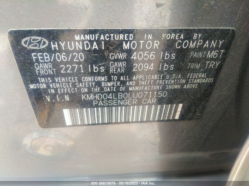 2020 HYUNDAI ELANTRA SPORT - KMHD04LB0LU071150