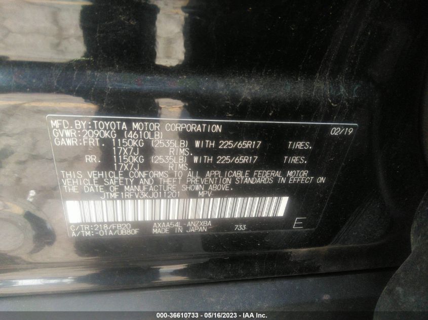 2019 TOYOTA RAV4 LE - JTMF1RFV3KJ011201