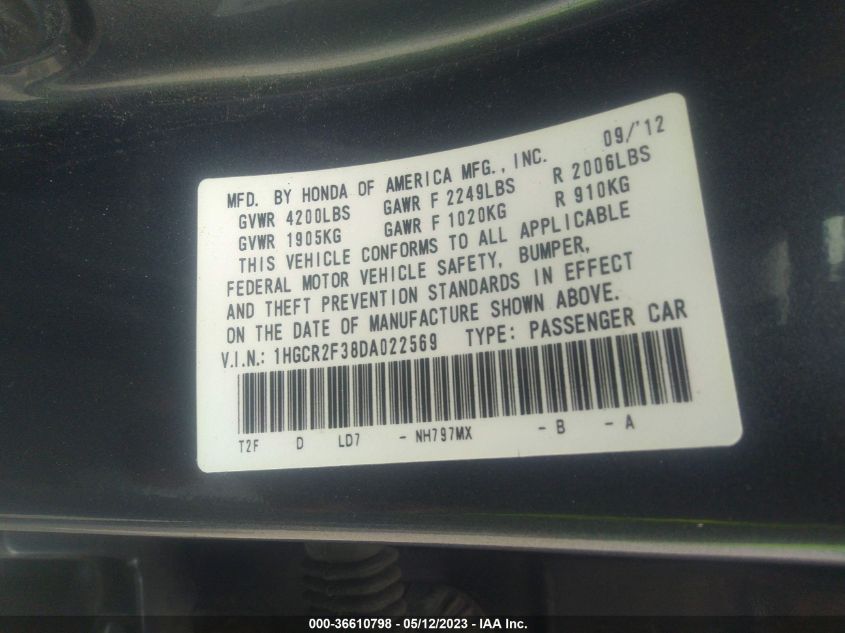 2013 HONDA ACCORD SDN LX - 1HGCR2F38DA022569