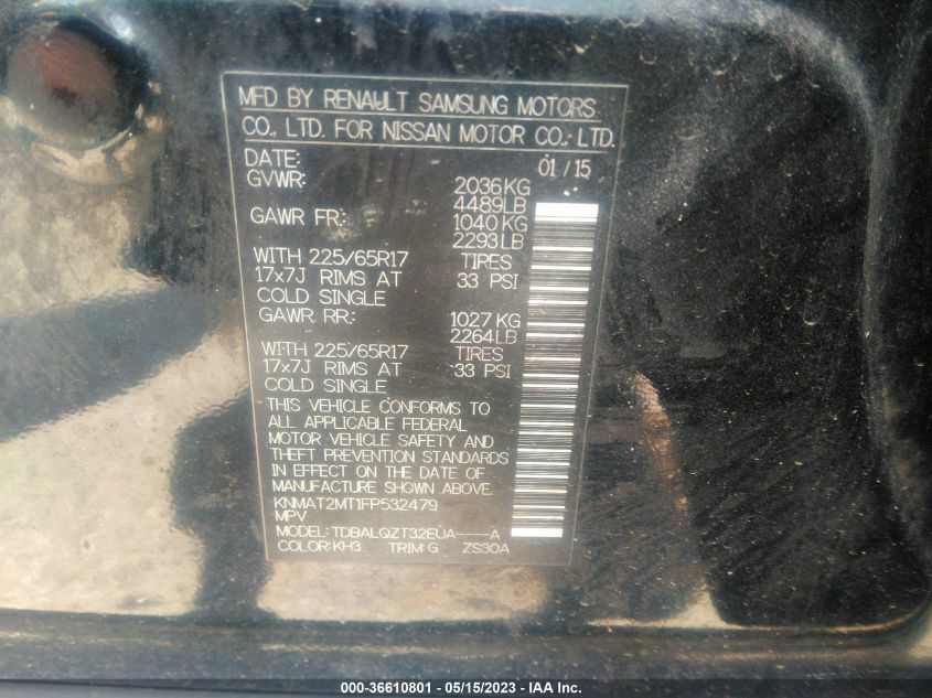 2015 NISSAN ROGUE SV - KNMAT2MT1FP532479