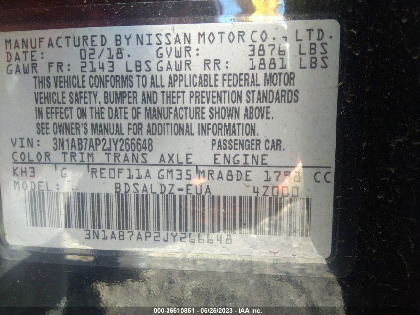 2018 NISSAN SENTRA SV - 3N1AB7AP2JY266648