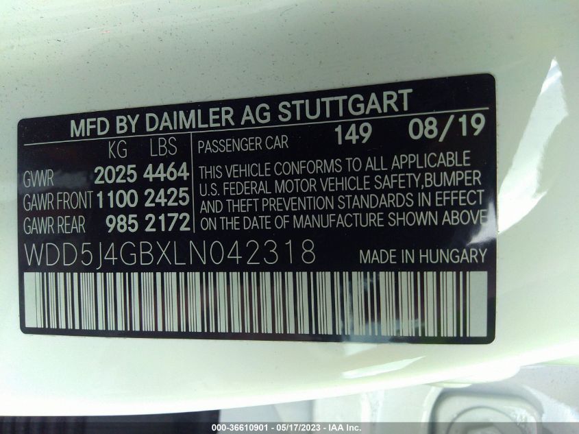 2020 MERCEDES-BENZ CLA CLA 250 - WDD5J4GBXLN042318