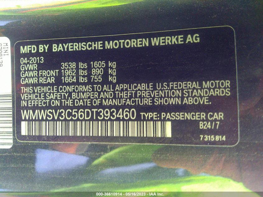 2013 MINI COOPER HARDTOP S - WMWSV3C56DT393460
