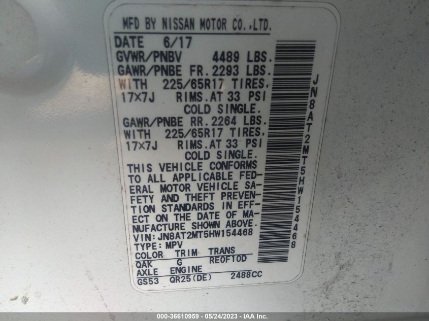 2017 NISSAN ROGUE SV - JN8AT2MT5HW154468