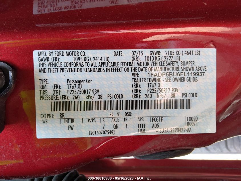 2015 FORD C-MAX HYBRID SEL - 1FADP5BU6FL119937