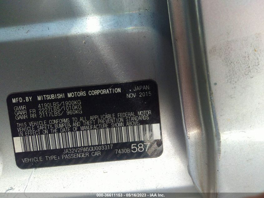 2016 MITSUBISHI LANCER SE/ES/SEL - JA32V2FW5GU003317