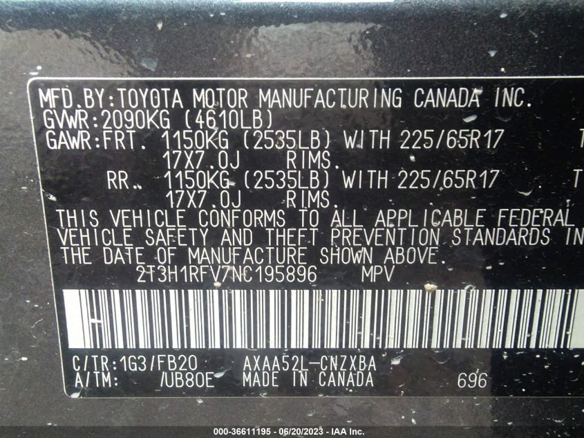 2022 TOYOTA RAV4 LE - 2T3H1RFV7NC195896