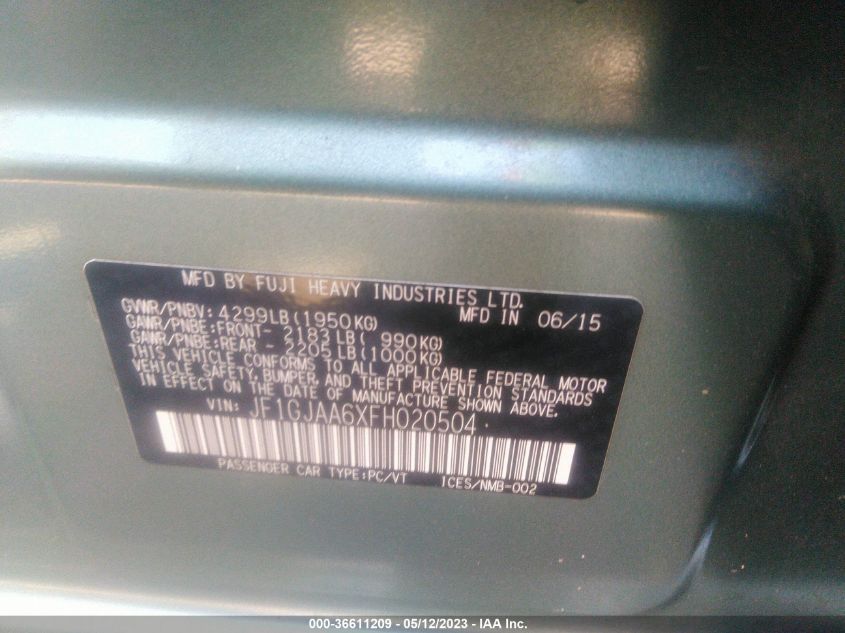 2015 SUBARU IMPREZA SEDAN - JF1GJAA6XFH020504