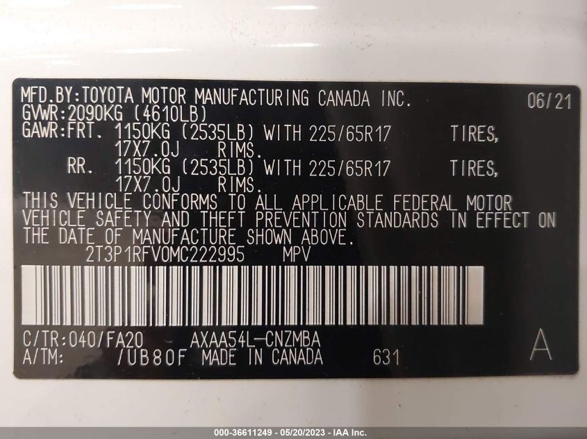 2021 TOYOTA RAV4 XLE - 2T3P1RFV0MC222995
