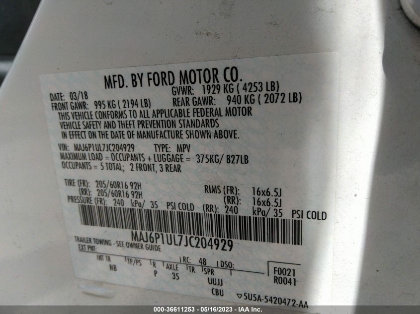 2018 FORD ECOSPORT SE - MAJ6P1UL7JC204929