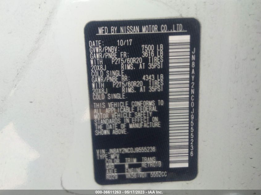 2018 NISSAN ARMADA SL - JN8AY2NC0J9555236