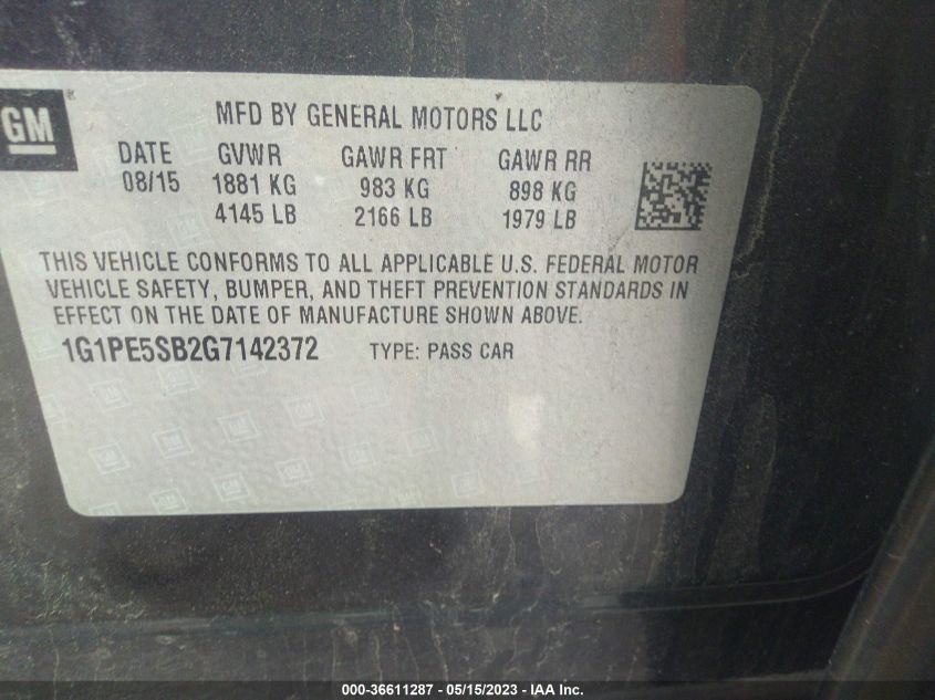 2016 CHEVROLET CRUZE LIMITED LT - 1G1PE5SB2G7142372
