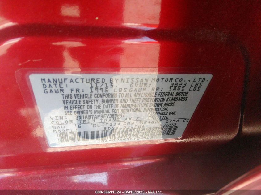2015 NISSAN SENTRA SV - 3N1AB7AP9FY369637