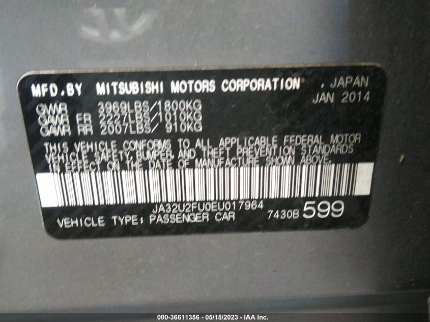 2014 MITSUBISHI LANCER ES - JA32U2FU0EU017964