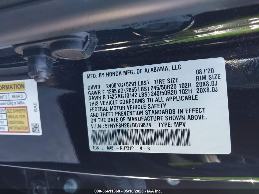 2020 HONDA PASSPORT SPORT 5FNYF8H26LB019874