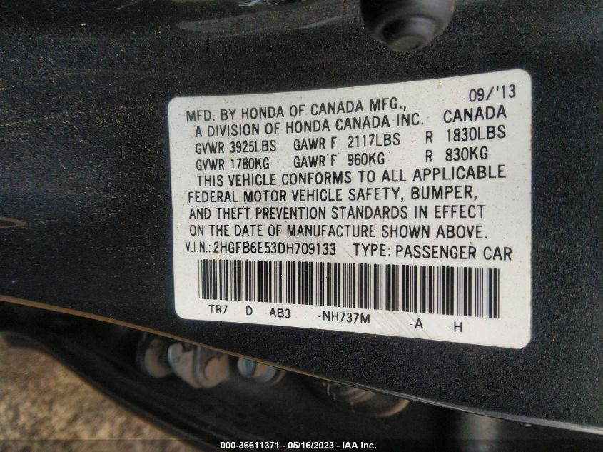 2013 HONDA CIVIC SDN SI - 2HGFB6E53DH709133