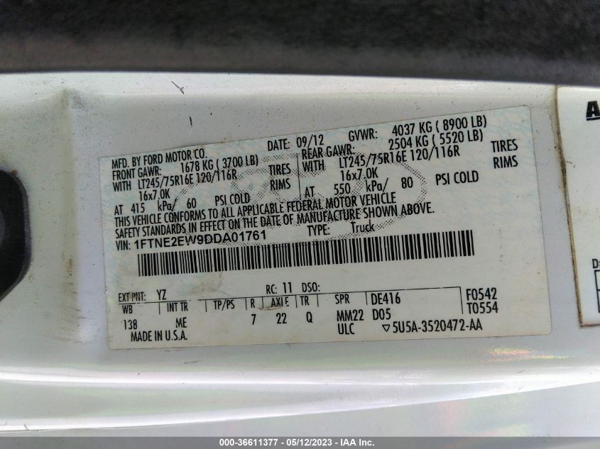 2013 FORD ECONOLINE CARGO VAN COMMERCIAL/RECREATIONAL 1FTNE2EW9DDA01761