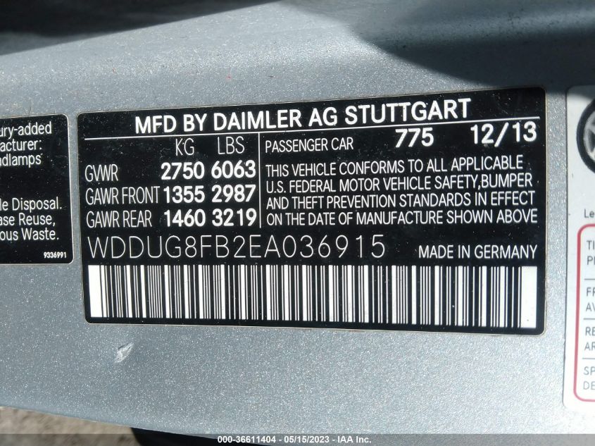 2014 MERCEDES-BENZ S-CLASS S 550 - WDDUG8FB2EA036915