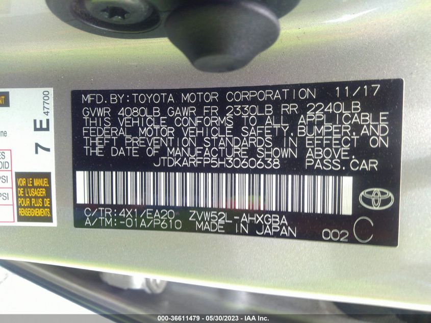 2017 TOYOTA PRIUS PRIME PLUS/PREMIUM/ADVANCED - JTDKARFP5H3060638