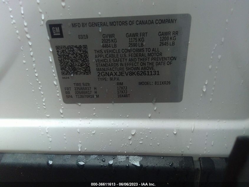 2019 CHEVROLET EQUINOX LT - 2GNAXJEV8K6261131