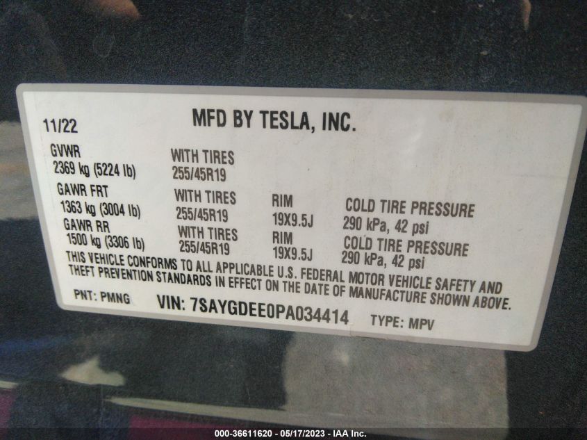 2023 TESLA MODEL Y LONG RANGE - 7SAYGDEE0PA034414