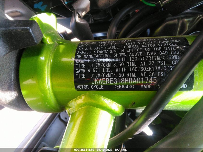 2017 KAWASAKI ER650 G JKAEREG18HDA01745