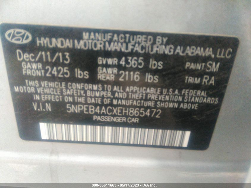 2014 HYUNDAI SONATA GLS - 5NPEB4ACXEH865472