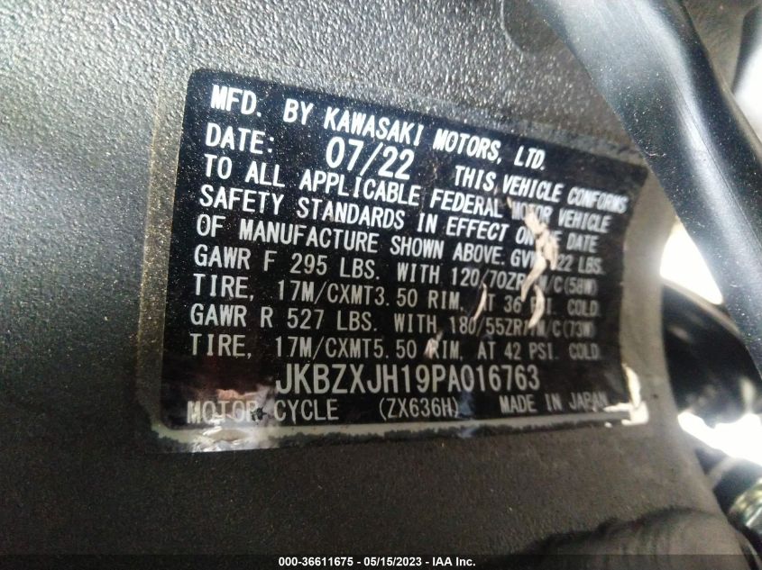 2023 KAWASAKI ZX636 K JKBZXJH19PA016763