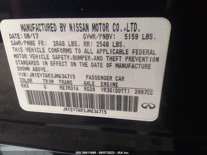 VIN JN1EV7AR3JM434715 2018 INFINITI Q50 3.0T SPORT