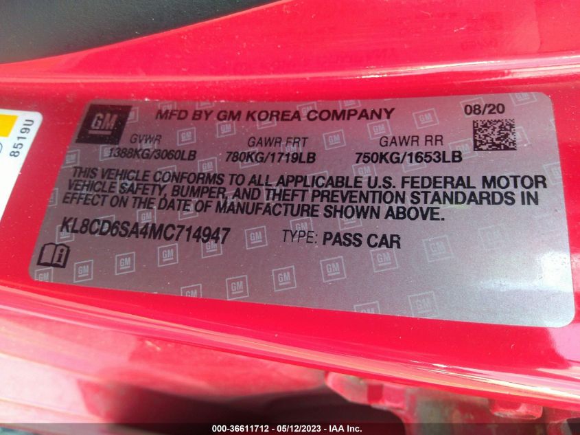 2021 CHEVROLET SPARK 1LT - KL8CD6SA4MC714947