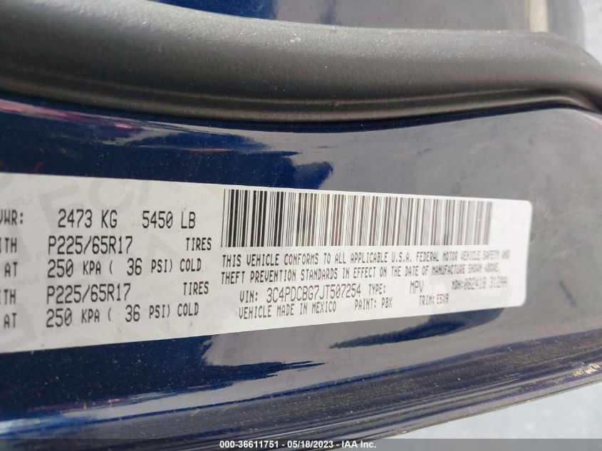 2018 DODGE JOURNEY SXT - 3C4PDCBG7JT507254