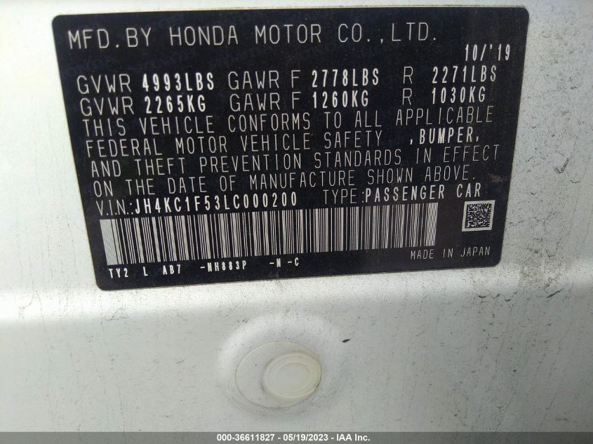 2020 ACURA RLX W/TECHNOLOGY PKG - JH4KC1F53LC000200